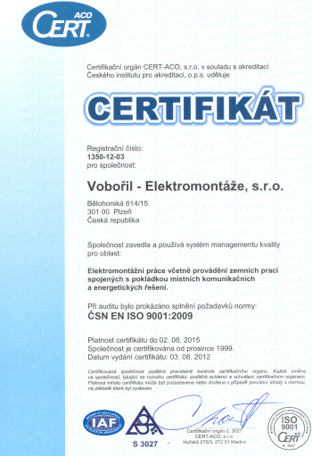 Certifikát ISO 9001
